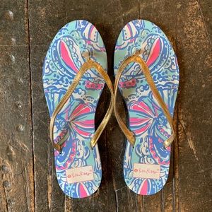 Lilly Pulitzer gold flip flop